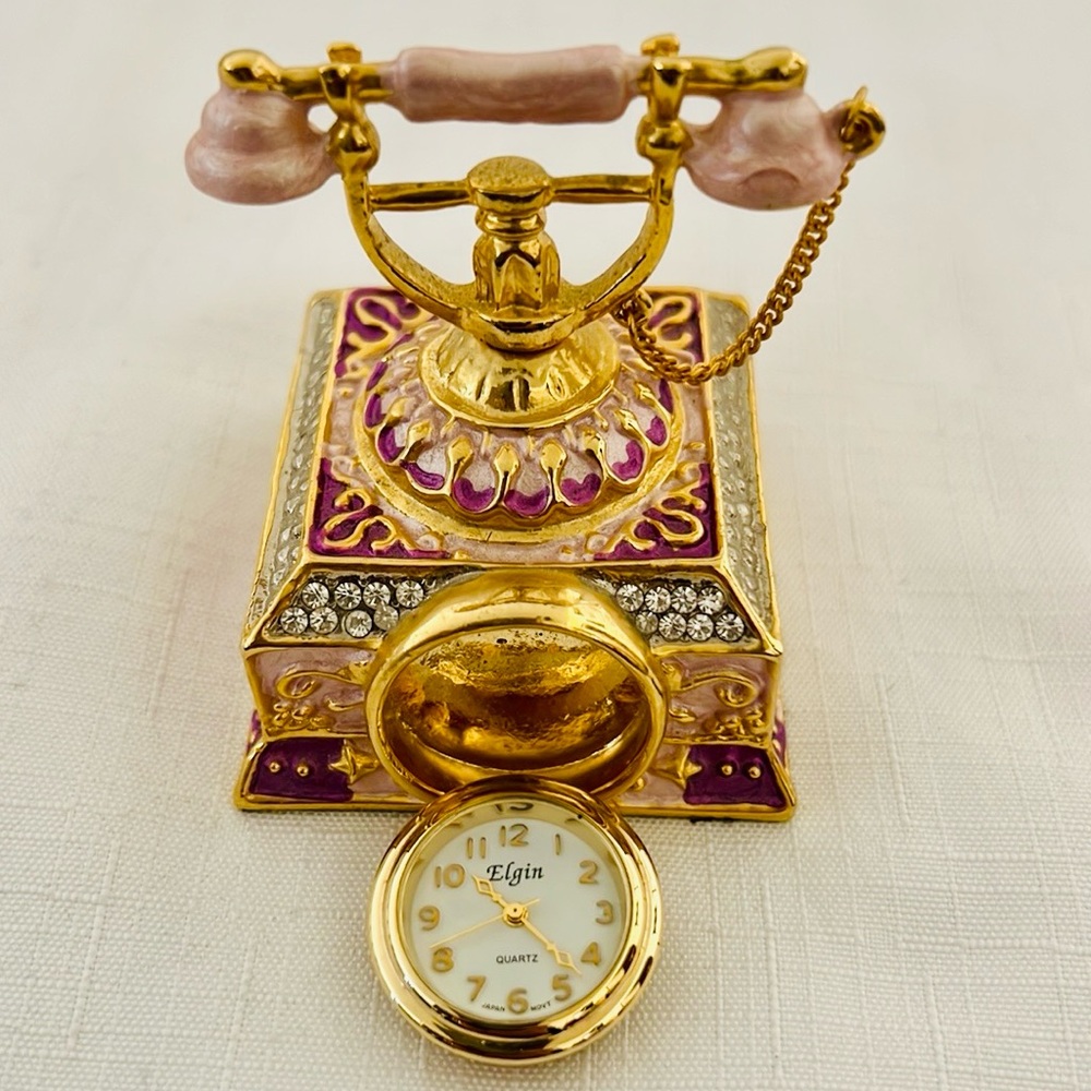 Elgin~Quartz / Clock In Miniature Vintage Phone - Picture 8 of 9